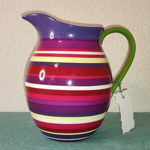 Teleflora Colorful Pitcher with Handle Pink Purple Stripes Merry design Ceramic